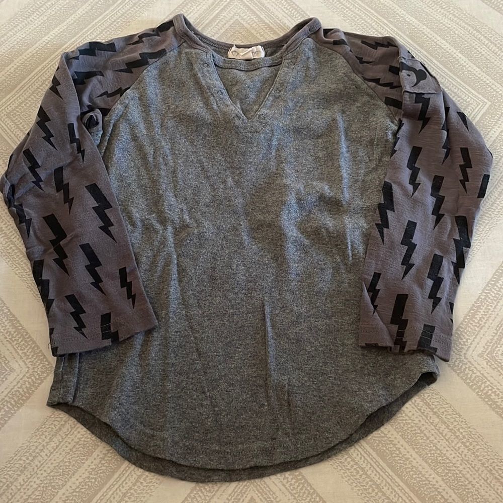 Appaman Girls Grey V Neck Long Sleeve Lightning Bolt Top